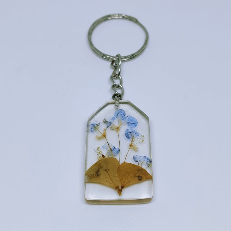 Jual Gantungan Kunci Keychain Resin Art Transparan Bunga Daun Kering