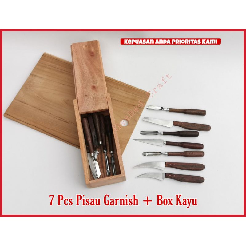 Jual Pisau Garnish Ukir Buah Tumpeng Plus Set 7 Pcs Box Kayu Mahoni