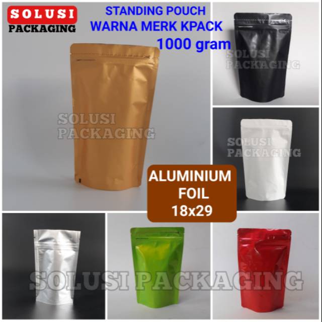 Jual STANDING POUCH ALUMINIUM FOIL WARNA 18X29 KPACK PLASTIK KEMASAN