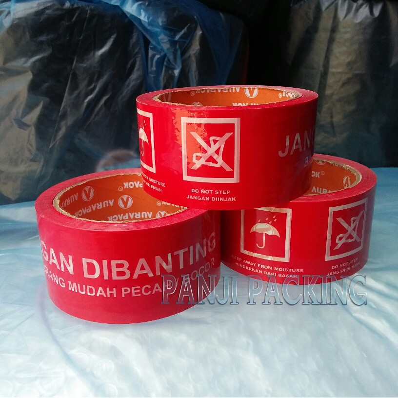 Jual LAKBAN FRAGILE MERAH 2 INCHI 48MM X 50m AURAPACK JANGAN DIBANTING