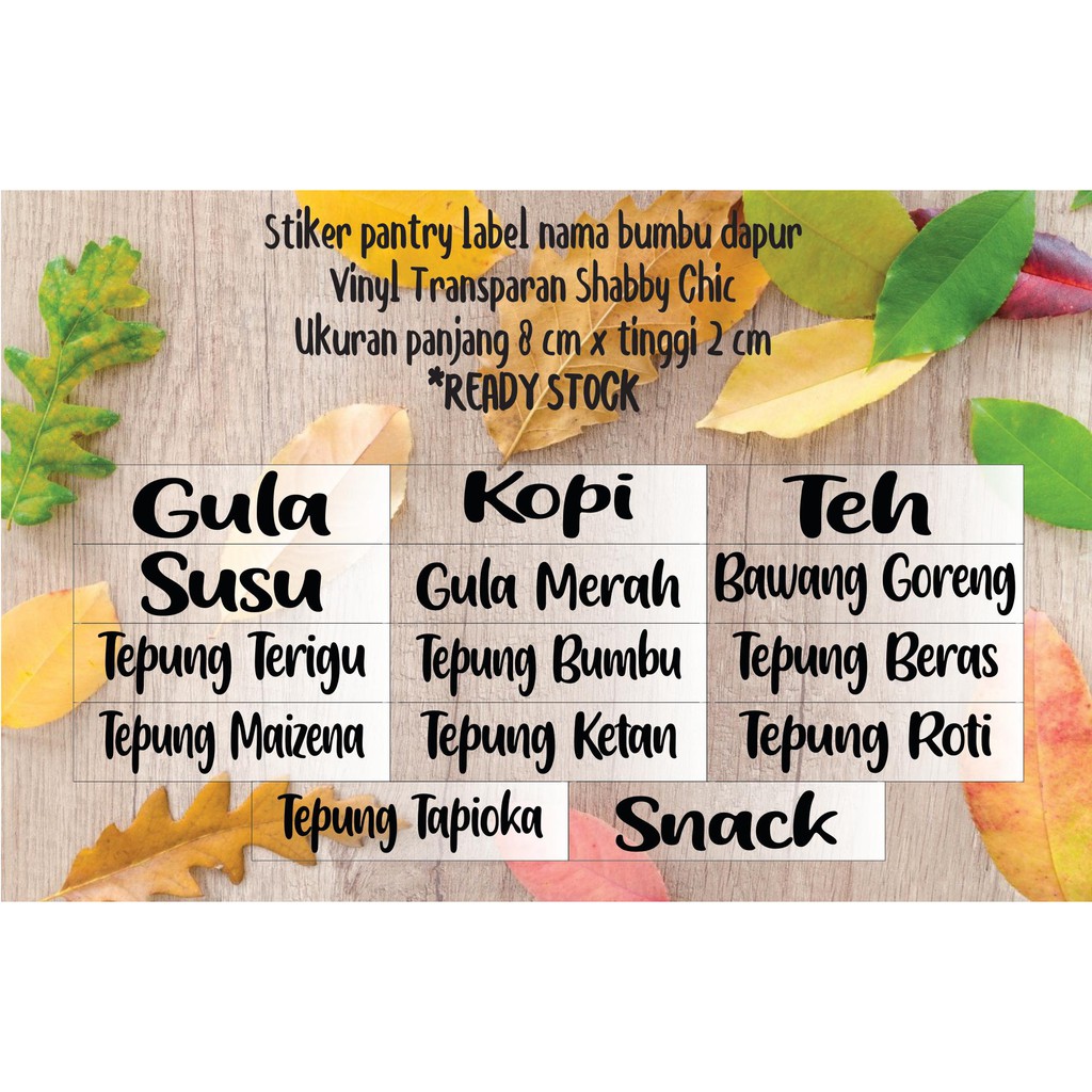 Jual Stiker Pantry Label Nama Bumbu Dapur Vinyl Transparan Shabby Chic