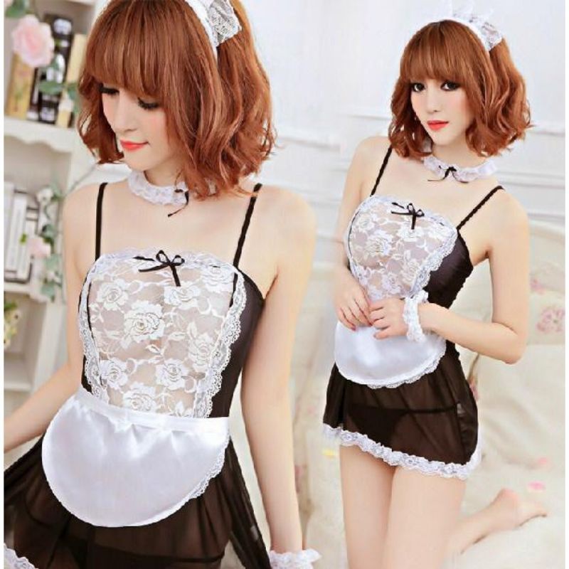 Jual Lingerie Sexy Seragam Pelayan Renda Pita Babydoll Pakain Dalam