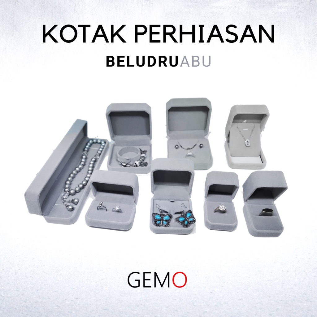 Jual Kotak Perhiasan Abu Beludru Jewelry Box Set Cincin Kawin Gelang