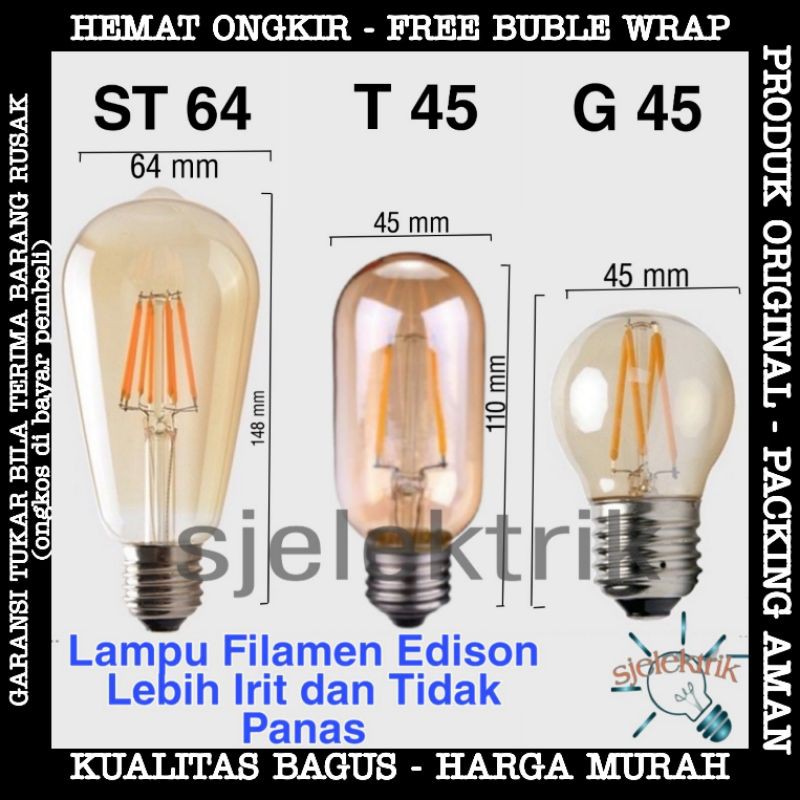 Jual Lampu Led Filamen Watt Edison W Filament Led Bulb E St