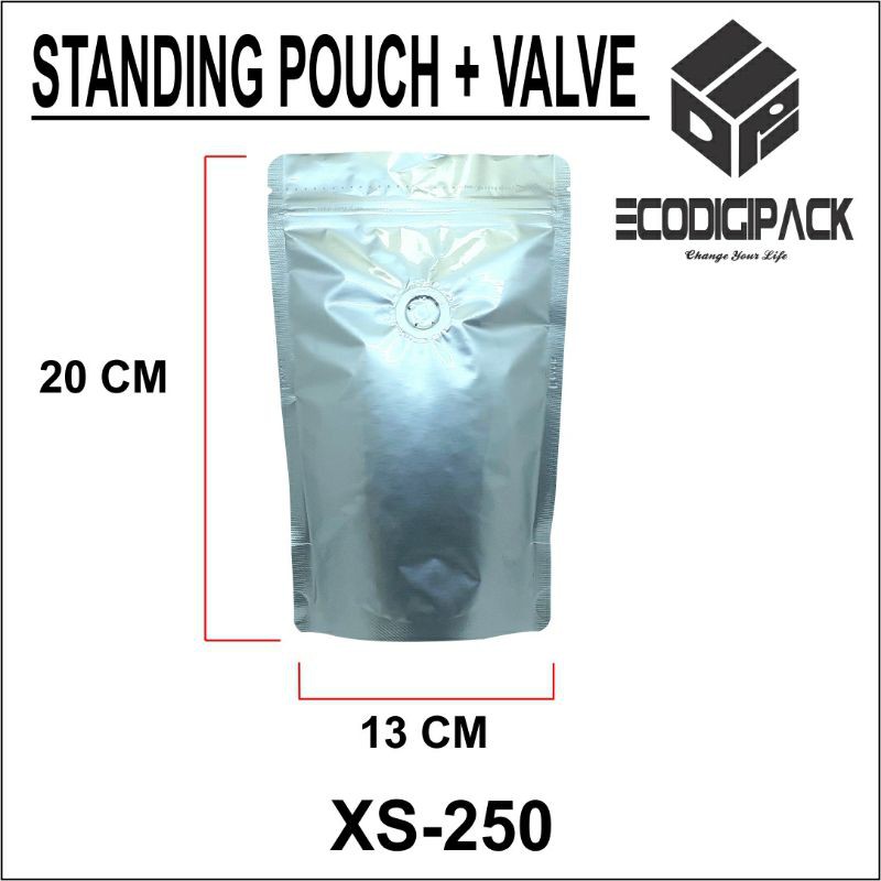 Jual KEMASAN KOPI 150 GR STANDING POUCH SUPER XS 250 VALVE ALUFOIL