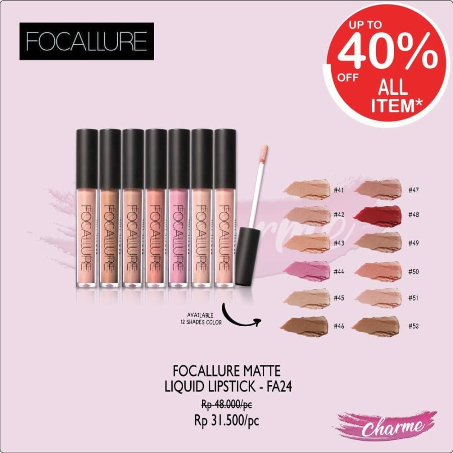 Jual READY ORI Focallure 12 Colors Lip Matte Lipstick Matte FA24