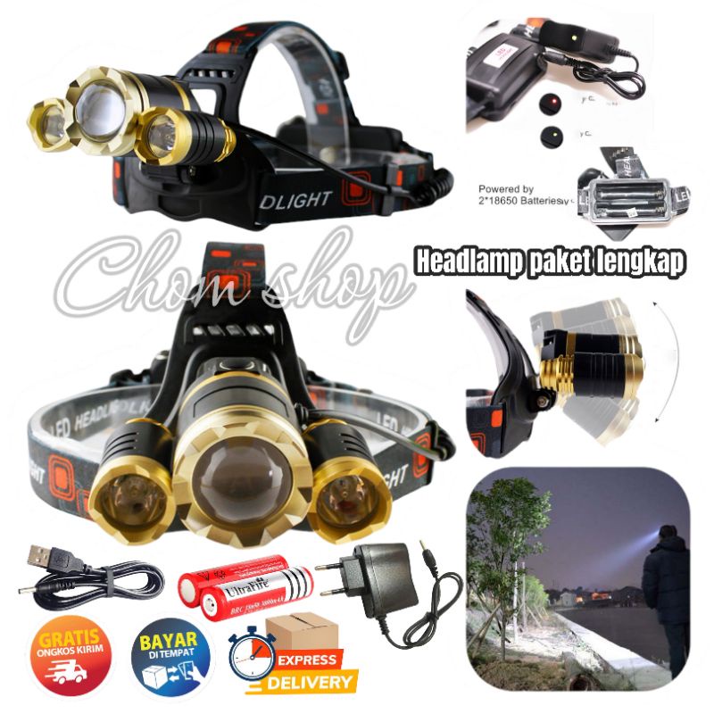 Jual Senter Kepala Gold Taffled Senter Headlamp Cree XM L3T6 10000