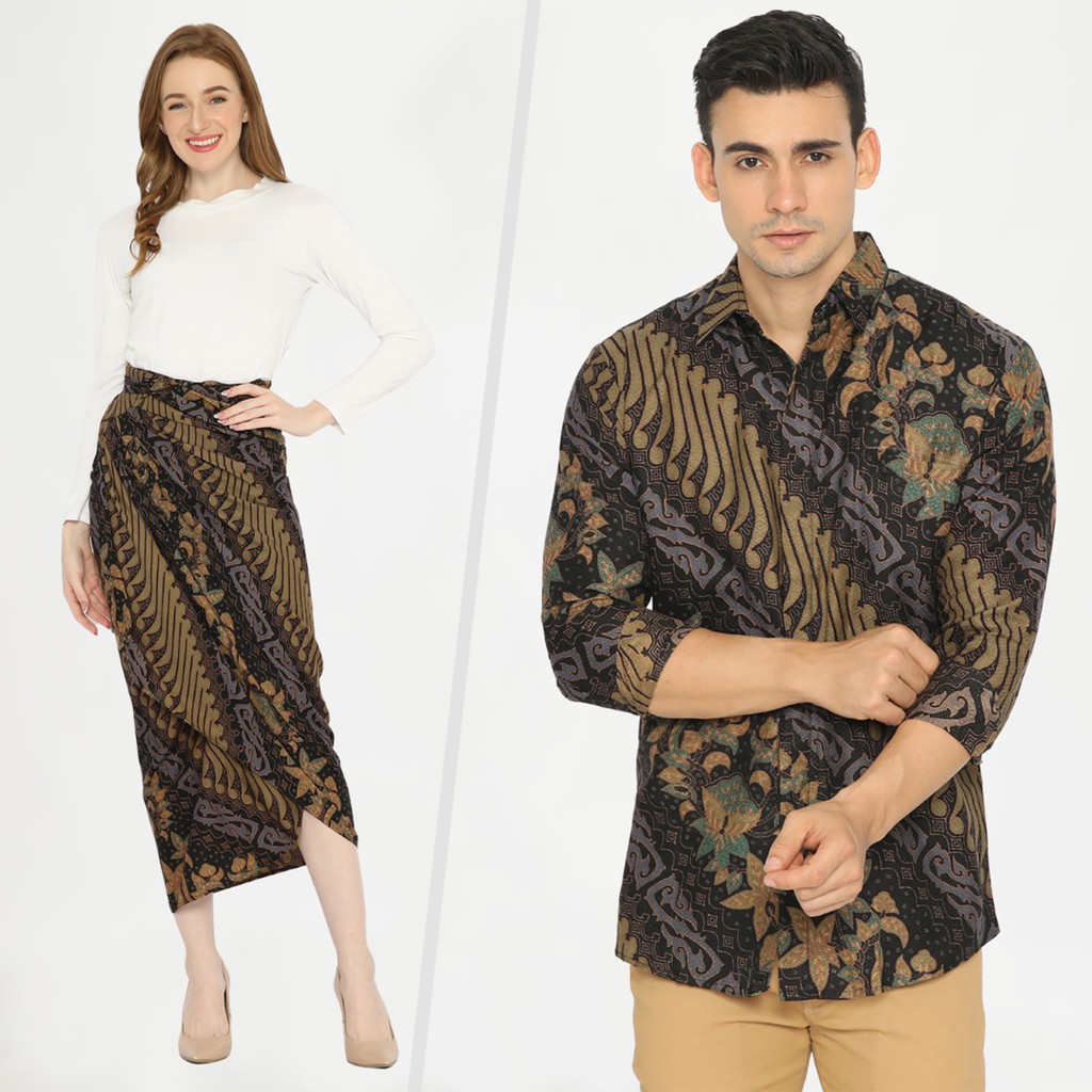 Jual Baju Batik Couple Kemeja Rok Lilit Instan Batik Pria Lengan