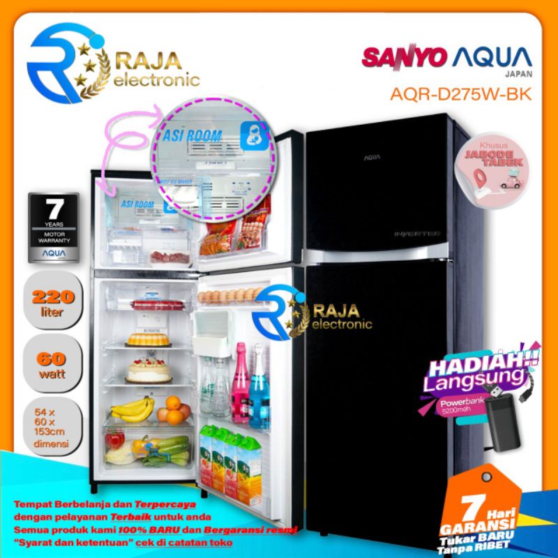 Jual Kulkas AQUA JAPAN 2 Pintu AQR 275R INVERTER Lemari Es 2 Pintu