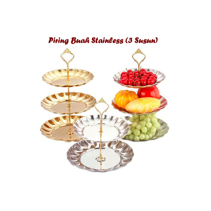 Jual Piring Buah Stainless 3 Susun Bisa Utk Tempat Buah Kue Permen