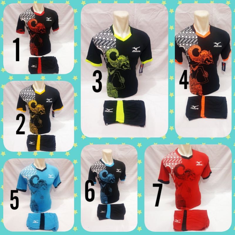 Jual Baju Olahraga Setelan Mizuno Motif Wayang Kaos Futsal Badminton