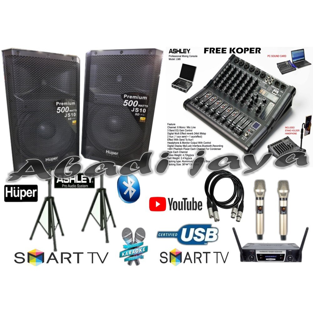 Jual Paket Sound System Huper Js10 Mixer Ashley Lm6 Koper Hardwell