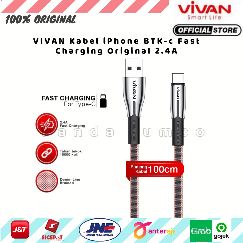 Jual Kabel Data Vivan BTK C Type C 3A Fast Data Sync 1M Black Brown PJ