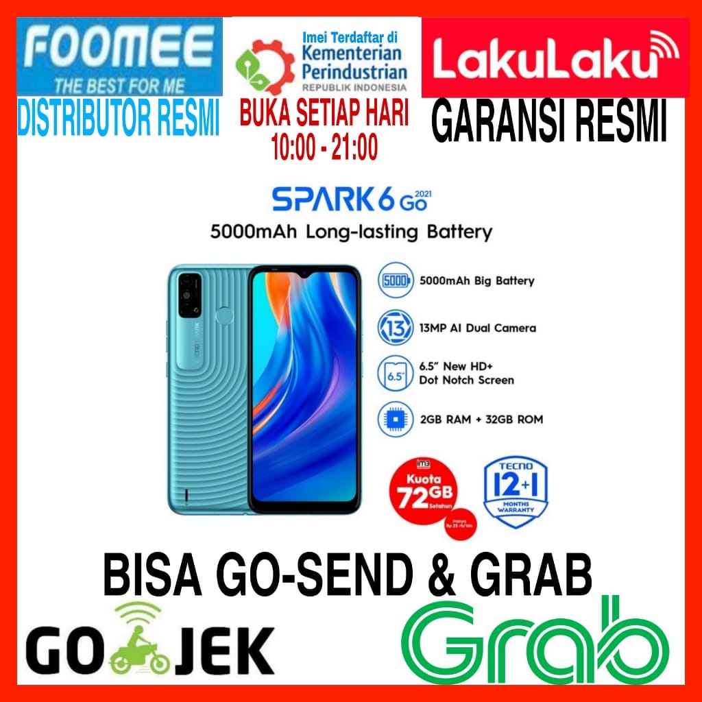 Jual TECNO SPARK 6 GO 2021 2 32 RAM 2GB ROM 32GB GARANSI RESMI Shopee