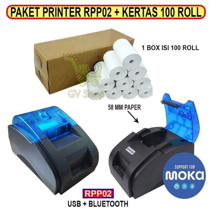 Jual Kisjaf Paket Printer Thermal Bluetooth RPP02 100 Roll Kertas