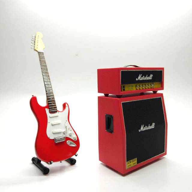 Jual Miniatur Gitar Fender Stratocaster Merah Plus Ampli Marshall T