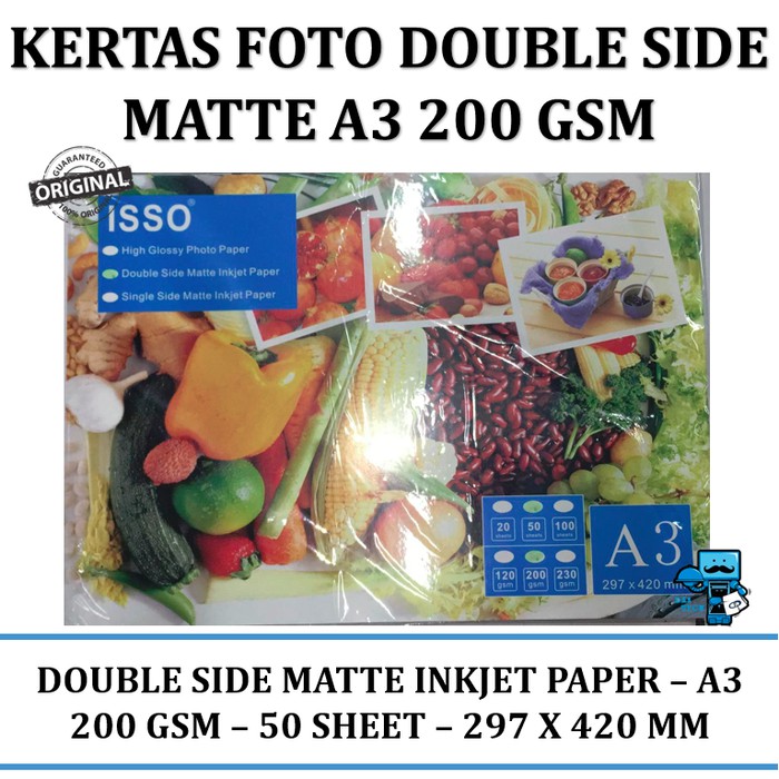 Jual Kertas Foto ISSO Double Side Matte Inkjet Paper A3 200GSM 50