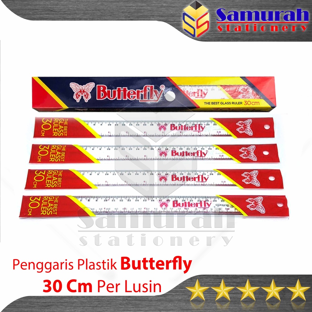 Jual Penggaris Plastik Buterfly 30 Cm Per Lusin Mika Glass Ruller