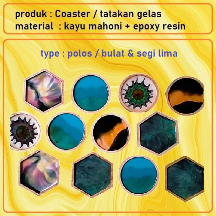 Jual Tatakan Gelas Kayu Epoxy Resin D 90 Mm Dan Hexagon Segi Enam