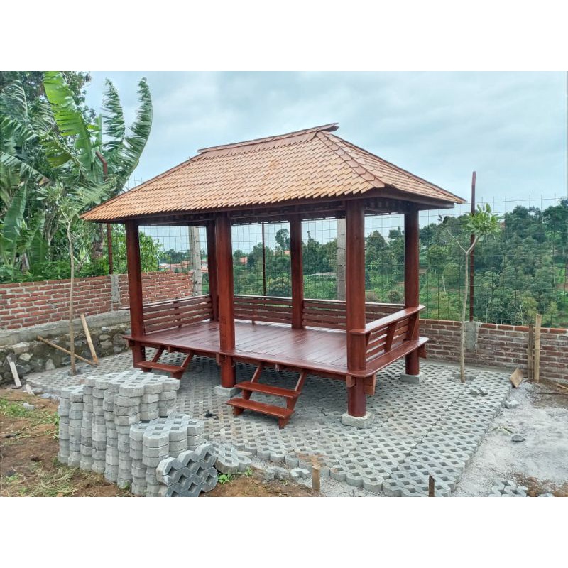 Jual Gazebo Modern 2x4m Kayu Glugu Kelapa Atap Sirap Kayu Ulin