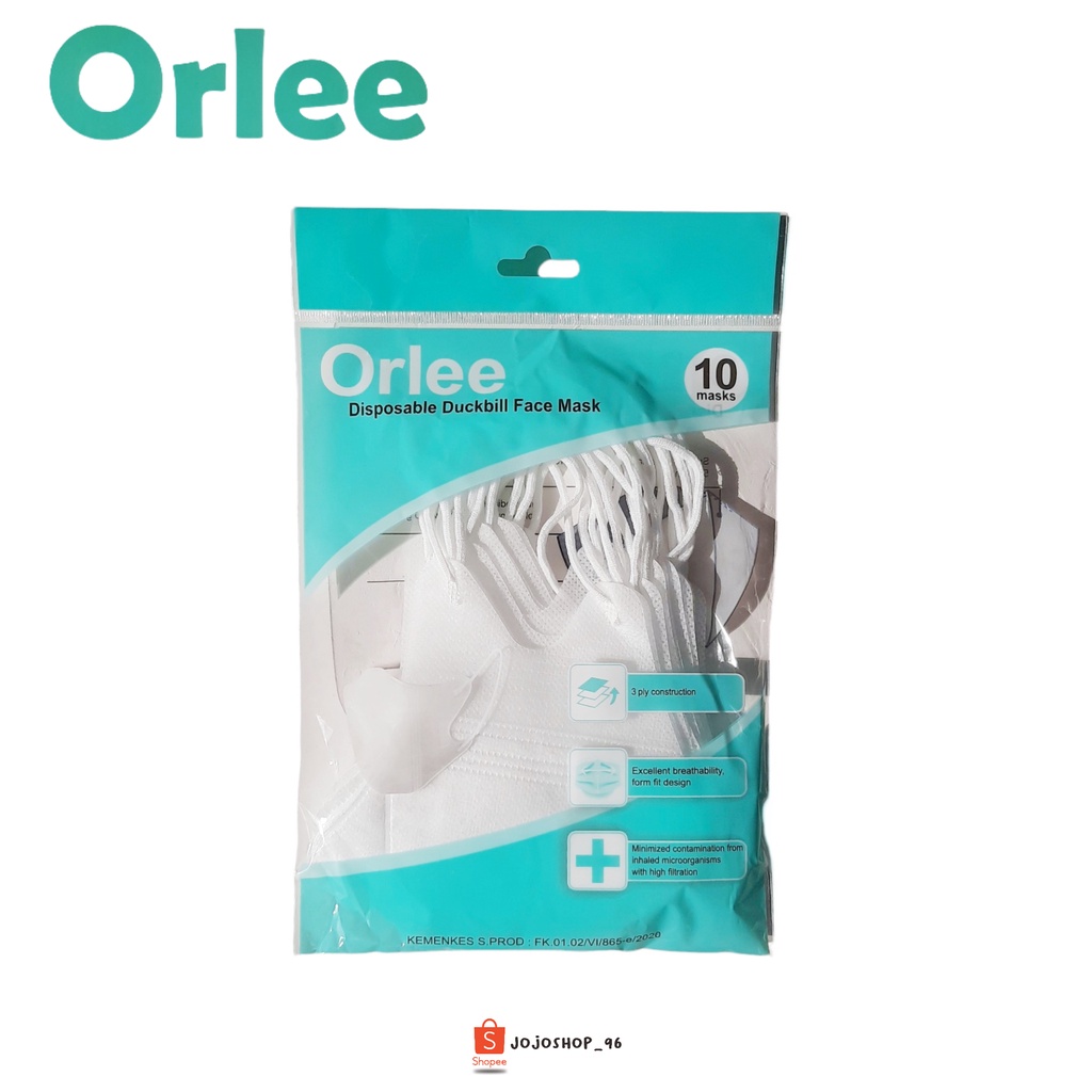 Jual Masker Duckbill ORLEE 3 Ply Earloop Disposable Face Mask Ijin