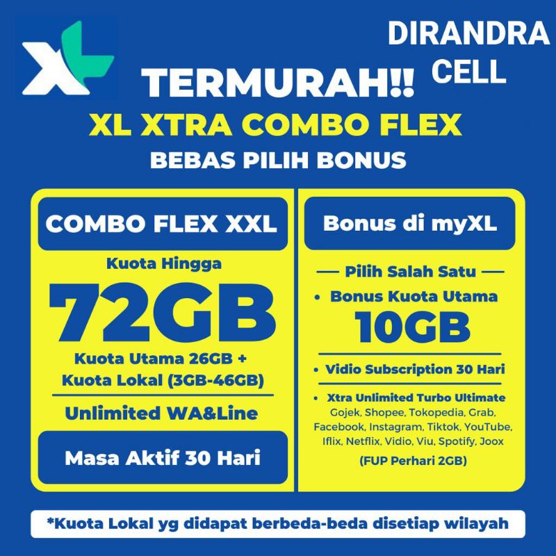 Jual TERMURAH PAKET DATA XL XTRA COMBO FLEX UNLIMITED TURBO Shopee