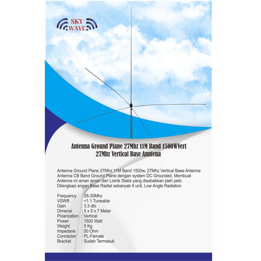 Jual Antena Ground Plane 27MHz 11m Band 1500W 27 Mhz Vertical Base