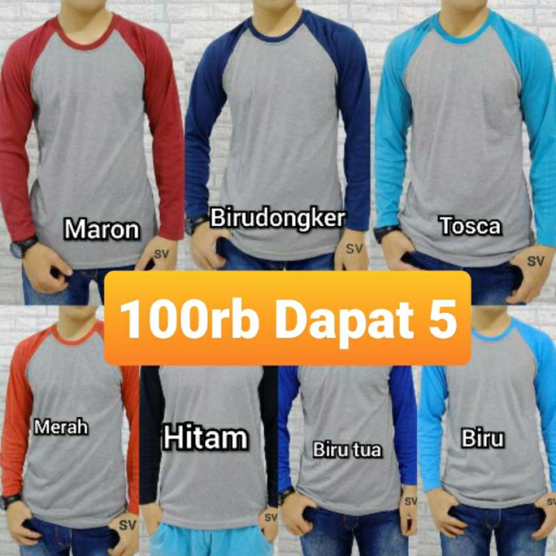 Jual KAOS LENGAN PANJANG 100 000 Dapat 5 Kaos REGLAN Panjang Kaos