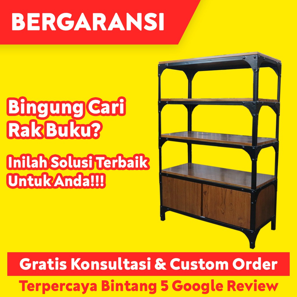 Jual Rak Buku Kayu Jati Minimalis Style Industrial Ikko Asli Mebel