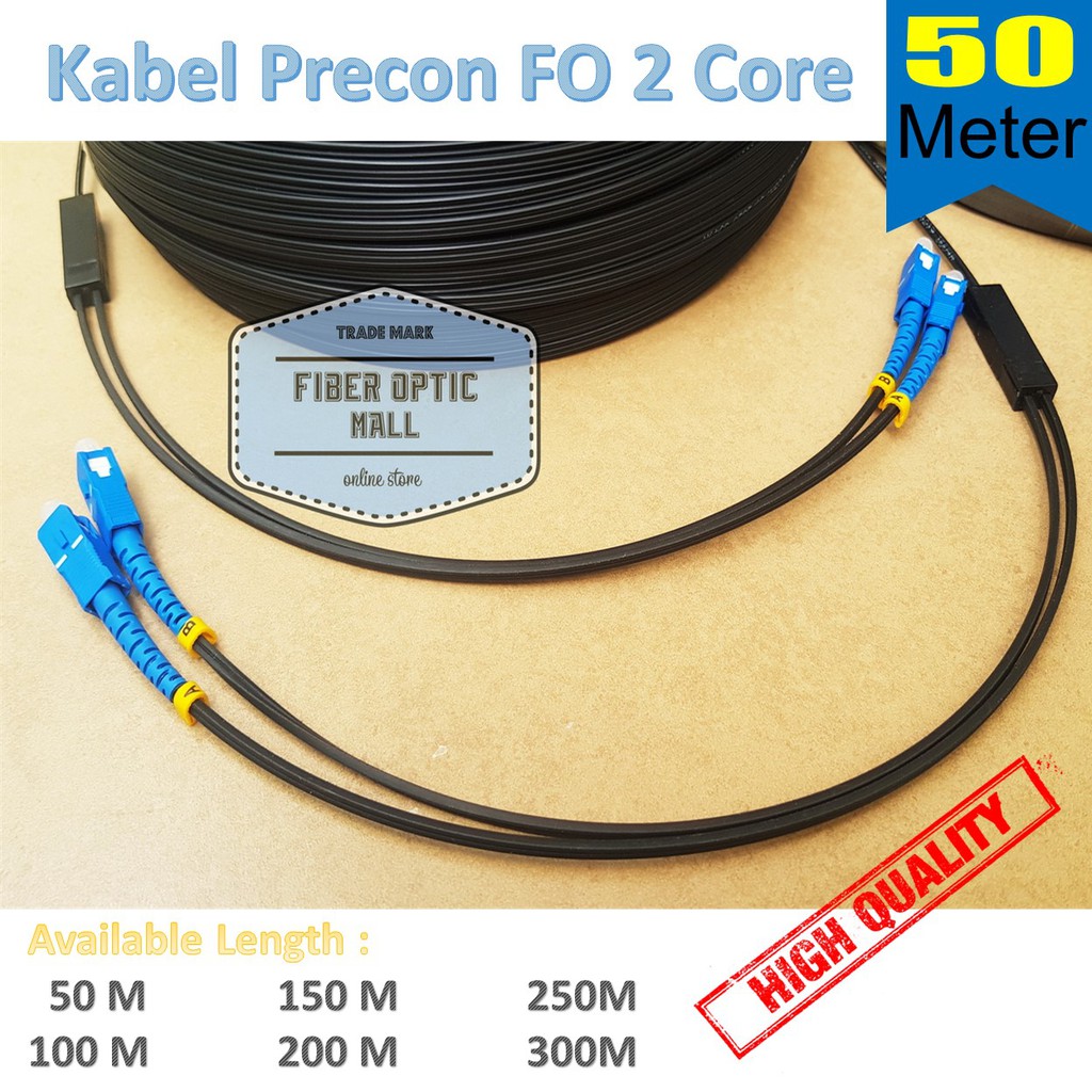 Jual KABEL PRECON 2 CORE 50 Meter Dropcore FO Fiber Optik Siap Pakai