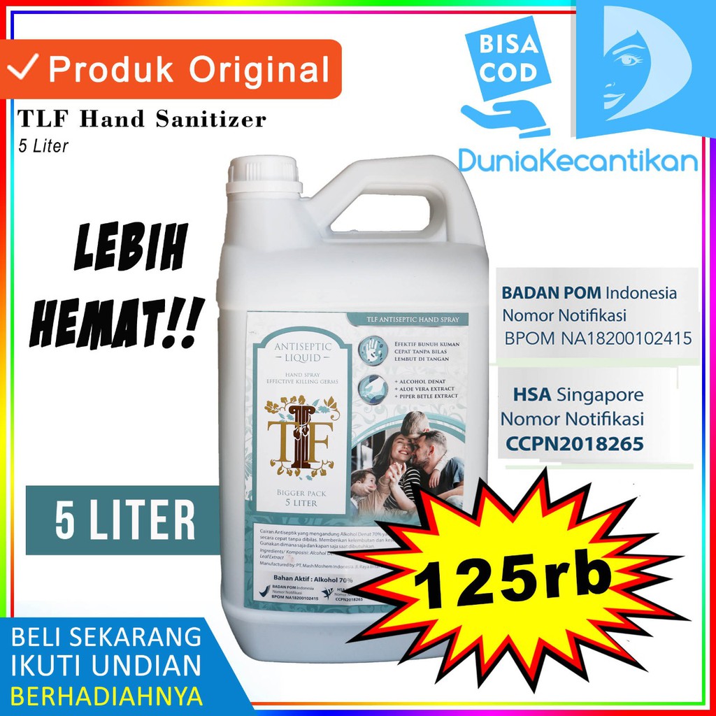 Jual Hand Sanitizer Antiseptik Cair 5 Liter TLF BPOM Alcohol Hand