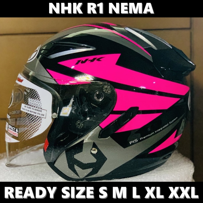 Jual Helm NHK R1 Nema Black Pink Silver Double Visor Half Face Helem