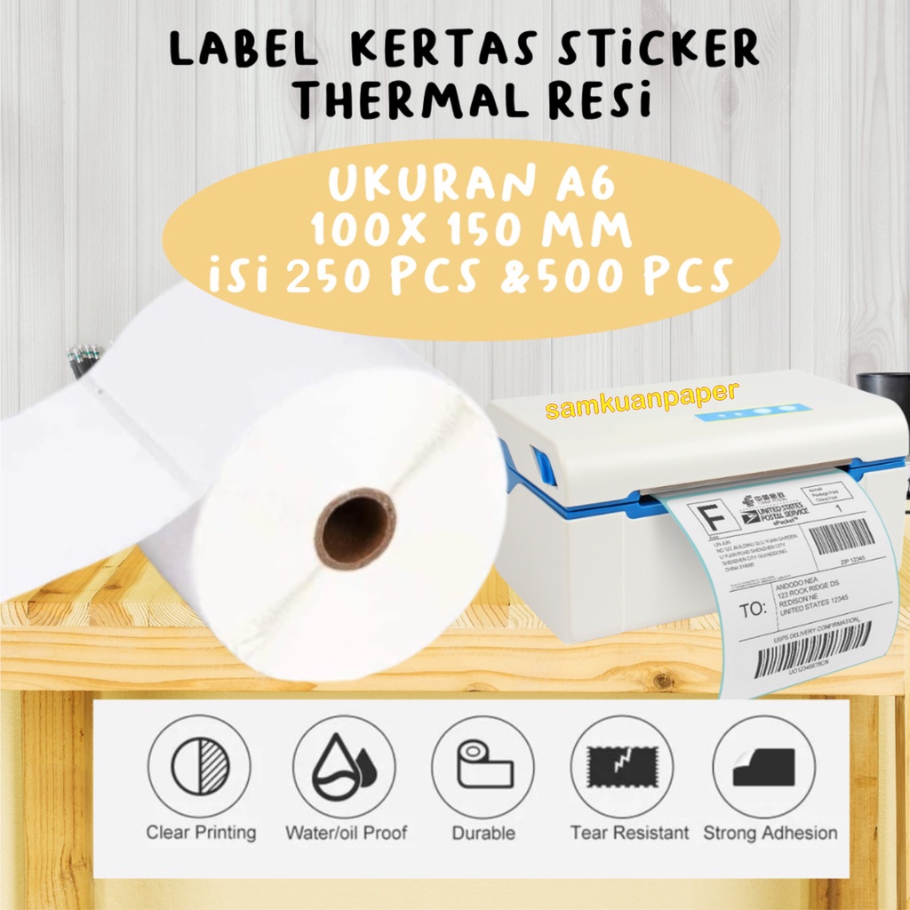 Jual KERTAS LABEL THERMAL STICKER BARCODE ROLL UKURAN A6 100X150 MM ISI