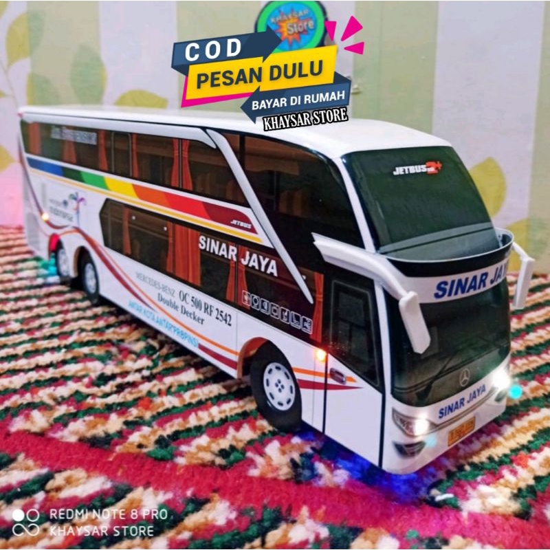 Jual Miniatur Bus Bis Mainan Bus Bis Sinar Jaya Double Decker Lampu