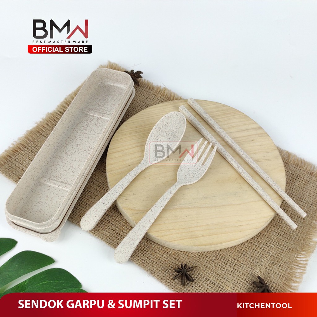 Jual BMW Kitchen Ware Sendok Garpu Sumpit Jerami Set Wheat Straw Food