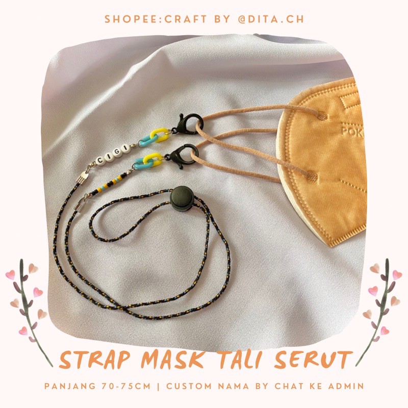 Jual Strap Mask Tali Serut Custom Nama Maks 6 Huruf Nama Tali