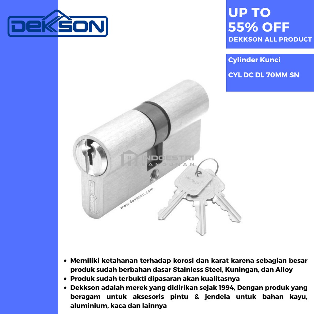 Jual Cylinder Kunci Dekkson CYL DC DL 70MM SN Cylinder Pintu Kayu