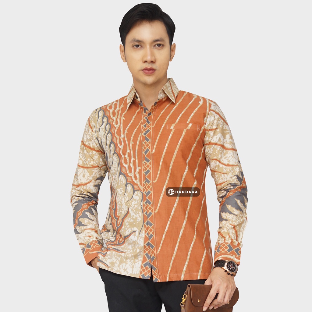 Jual Baju Kemeja Batik Pria Lengan Panjang Slim Fit Premium Modern Full