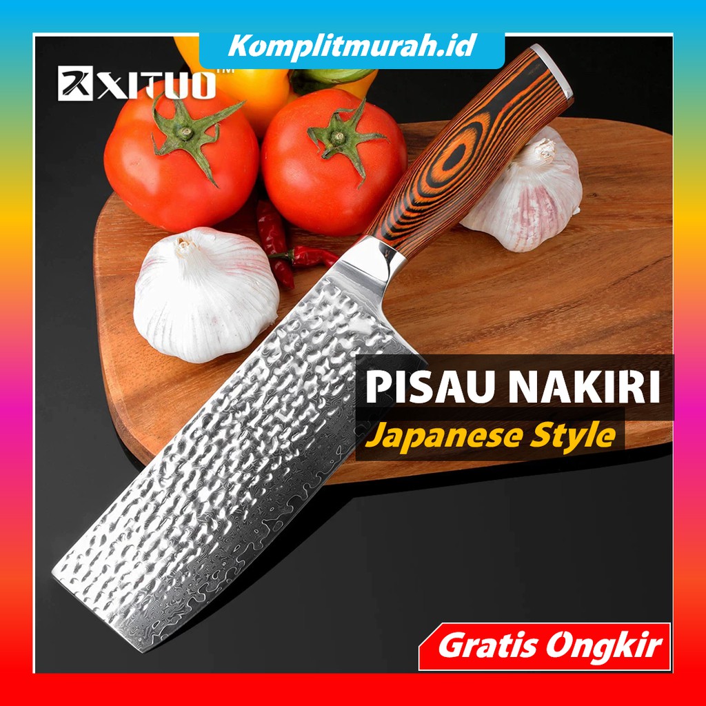 Jual Pisau Dapur Damascus Chef Knife Santoku Cleaver 7 Inch Tajam