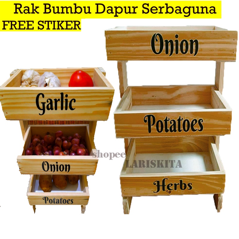 Jual Rak Bawang Susun Kayu Kekinian Rak Bumbu Dapur Serbaguna