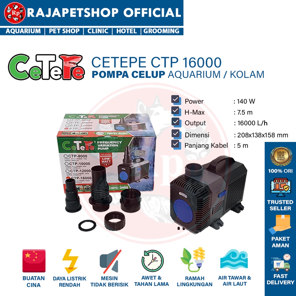 Jual SUNSUN CETEPE CTP 16000 POMPA CELUP KOLAM AQUARIUM SPESIFIKASI