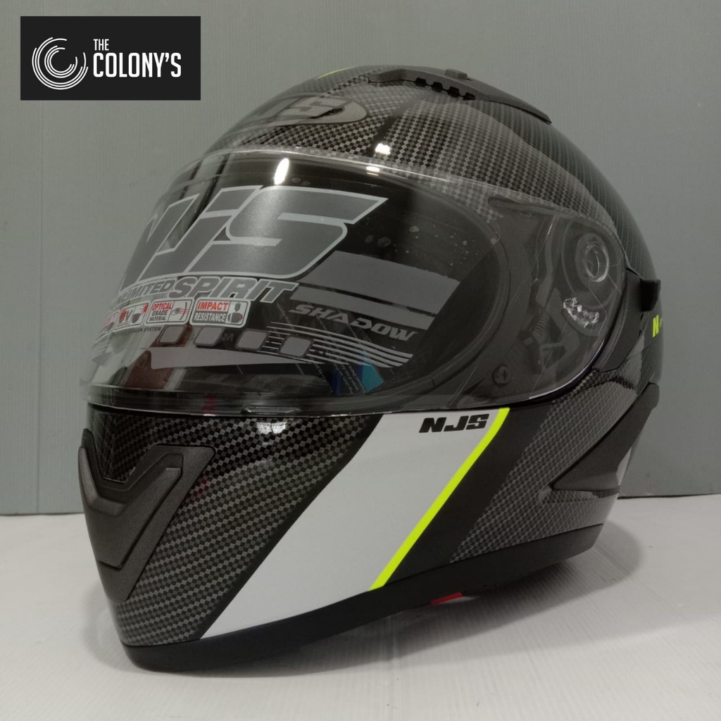 Jual HELM NJS SHADOW N 814 CARBON BLACK YELLOW DOUBLE VISOR HELM NJS