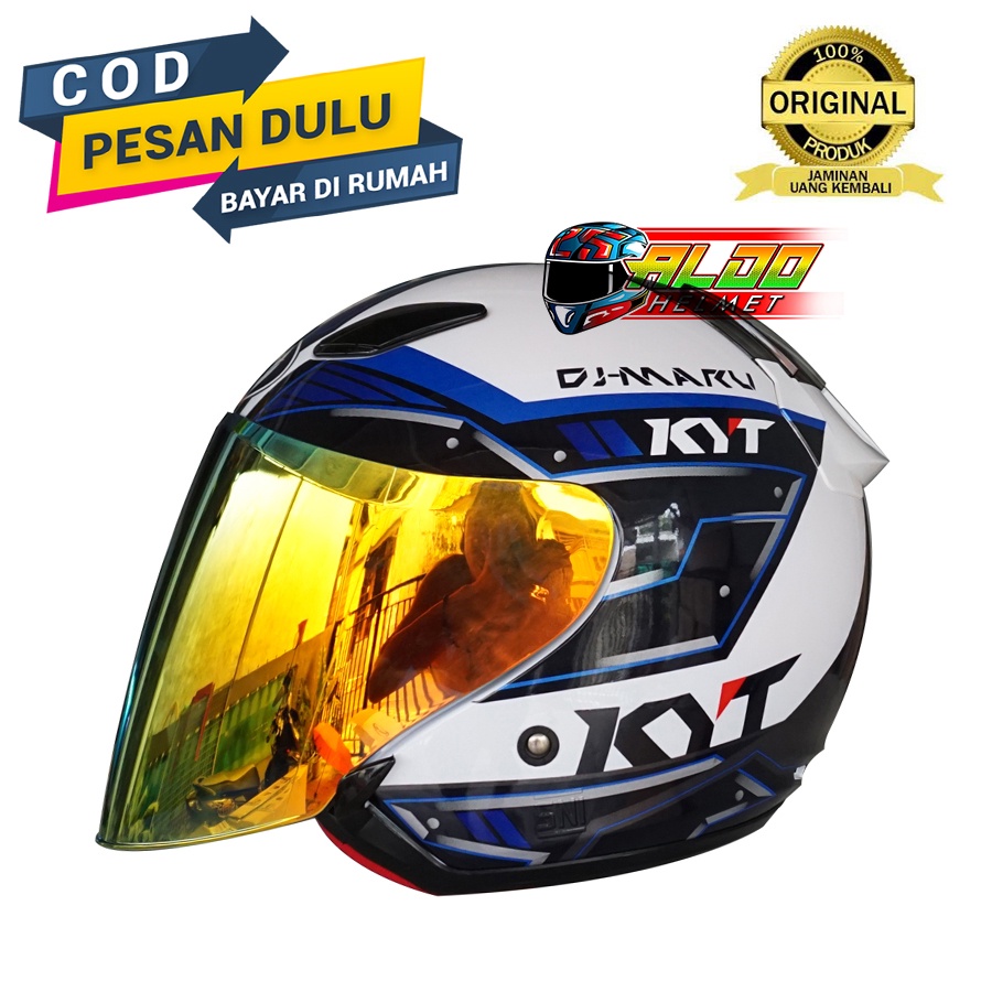 Jual KYT DJ MARU MOTIF SERI 9 WHITE BLUE HALF FACE HELM ORIGINAL