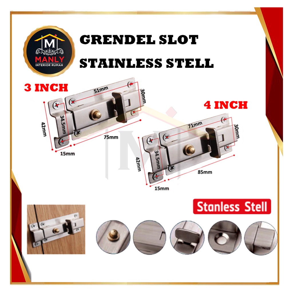 Jual Grendel Slot Pintu Slot Pintu Selop Kunci Pintu Grandel Stanless