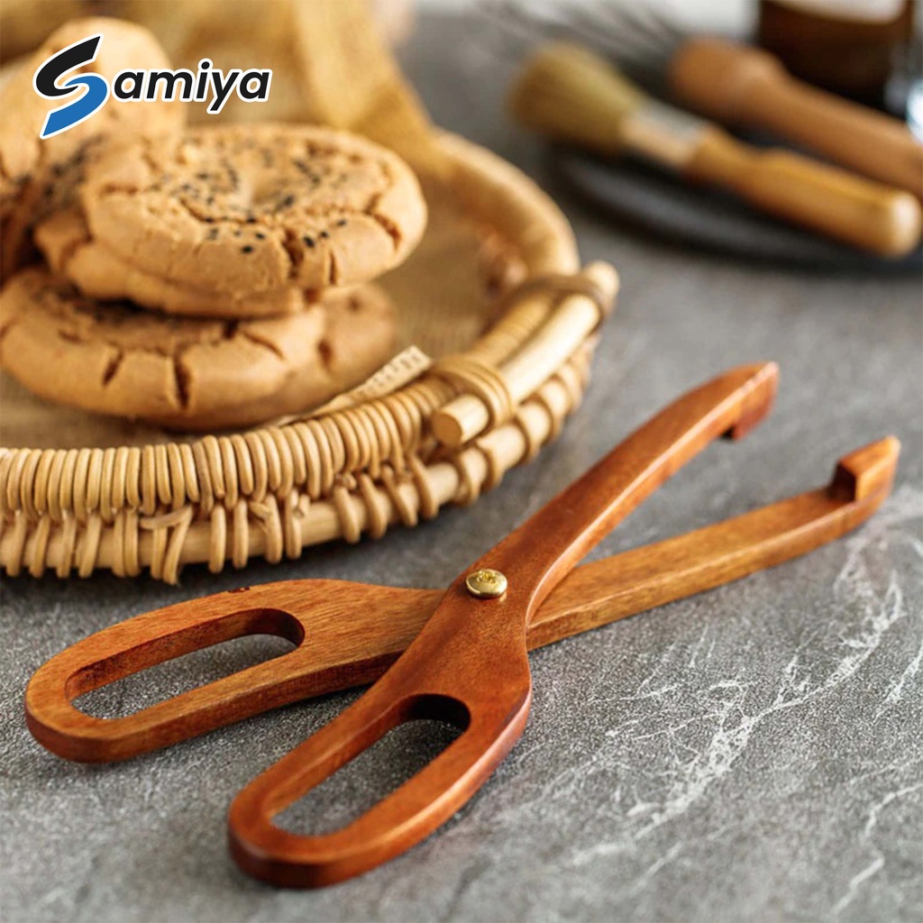 Jual Creative Wooden Kitchen Food Tong Scissor Gunting Kayu Penjepit