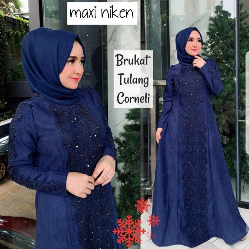 Jual Dress Muslim Wanita Gamis Niken Mosscrepe Warna Maroon Dusty