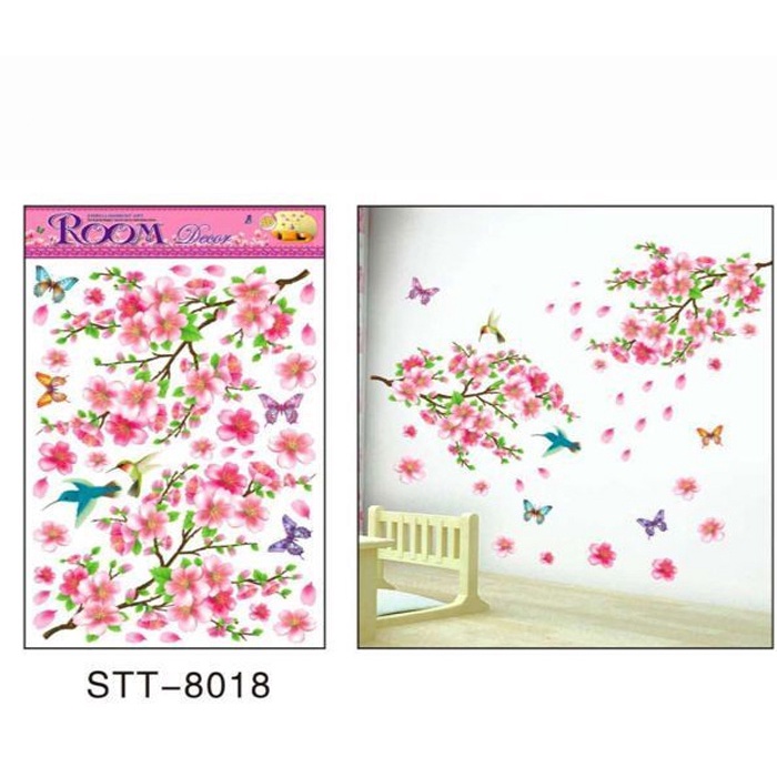 Jual METH STT8018 PINK FLOWER TIMBUL 3D 5D 8D 55CMX80CM WALLSTICKER WAL