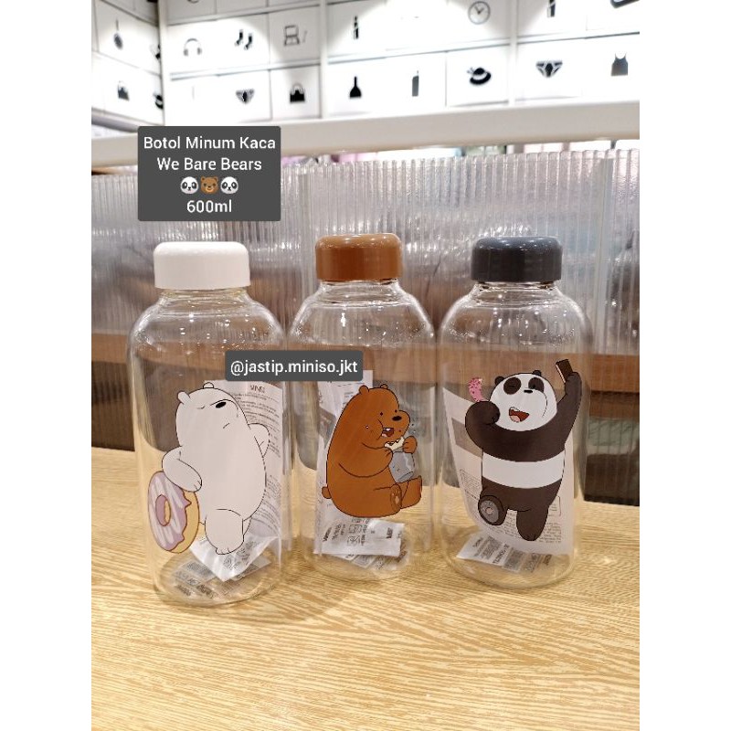 Jual MINISO Botol Minum Kaca WE BARE BEARS 600ml Shopee Indonesia