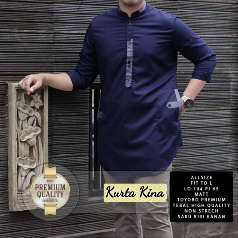 Jual Baju Kemeja Kurta Koko Pria Laki Muslim Lengan Bahan Katun