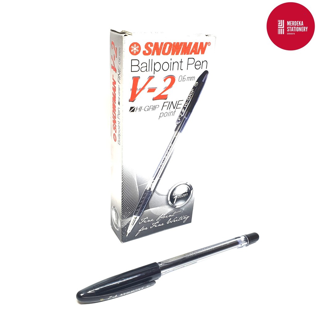 Jual ISI 12 Pulpen Bolpen Ballpoint Ballpen Snowman V2 V 2 HITAM 0